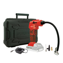 Load image into Gallery viewer, Sun Joe 24V-AJC-LTE-RED-RM 24-Volt iON+ Cordless Portable Air Compressor Kit with Nozzle Adapters, Automatic Digital Pressure Gauge, Built-in LED Light & Case, 2.0-Ah Battery and Charger (Red) (Certified Refurbished)
