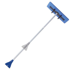 Snow Joe SJBLZD Original 2-in-1 Snow Broom with 18-Inch 3rd Party Tested Scratch Free Foam Head + Large Ice Scraper, Blue