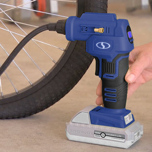 Sun Joe 24V-AJC-LTE-SJB 24-Volt iON+ Cordless Portable Air Compressor Kit | W/ 2.0-Ah Battery, Charger, Storage Bag, and Nozzle Adapters (Blue)