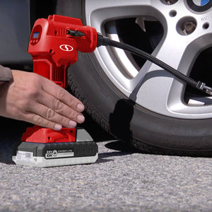 Sun Joe 24V-AJC-LTW-RED 24-Volt iON+ Cordless Portable Air Compressor Kit | W/ 1.3-Ah Battery, Charger, Storage Bag, and Nozzle Adapters (Red)