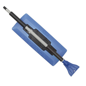 Snow Joe SJBLZD-LED 4-In-1 Telescoping Snow Broom + Ice Scraper | 18-Inch Foam Head | Headlights (Blue)