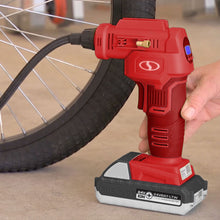 Load image into Gallery viewer, Sun Joe 24V-AJC-LTW-RED 24-Volt iON+ Cordless Portable Air Compressor Kit | W/ 1.3-Ah Battery, Charger, Storage Bag, and Nozzle Adapters (Red)
